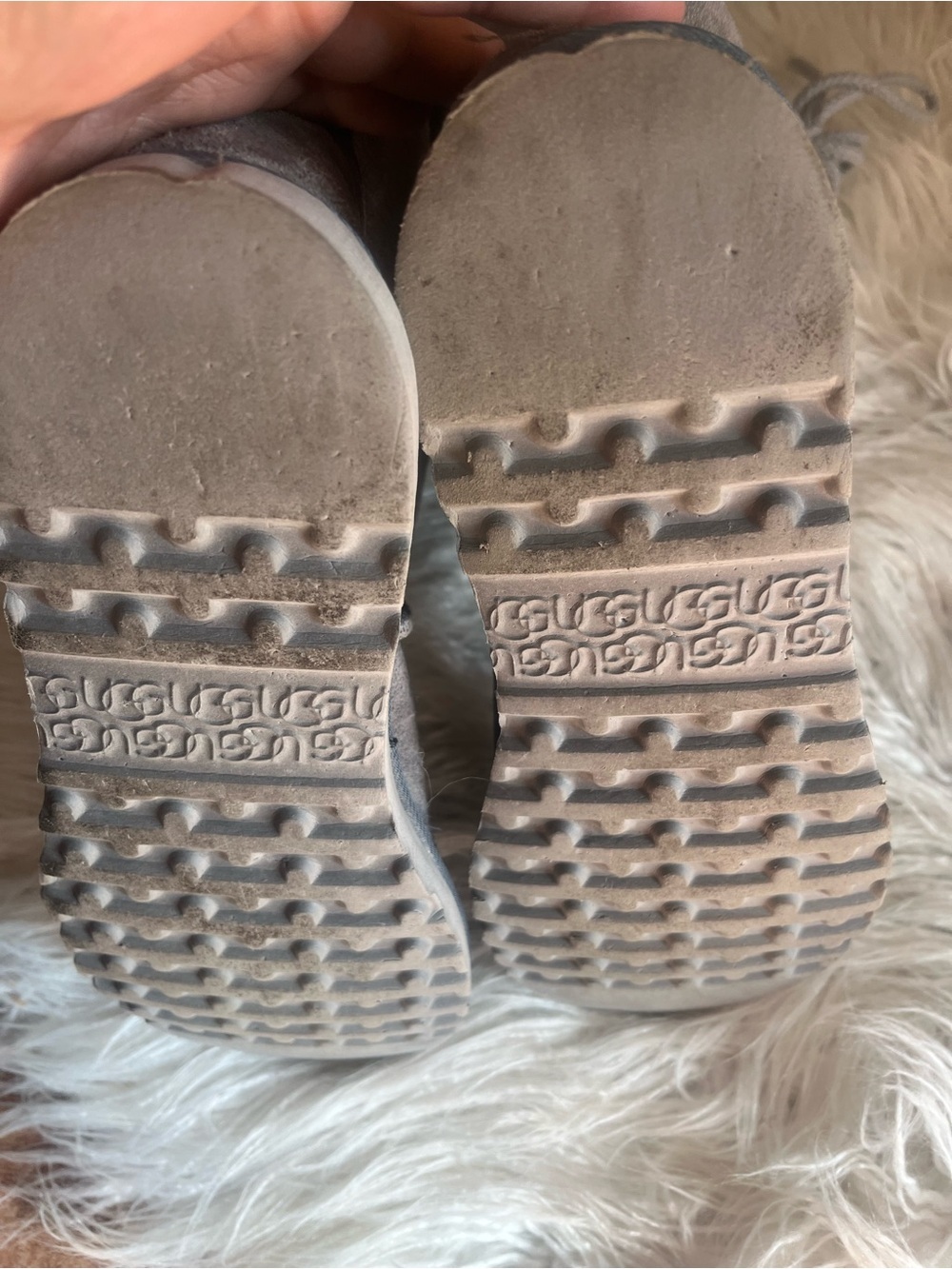 UGG Light Gray Faux-Suede Lace-Up Shearling Trim Mid-Calf Boots - Picture 6 of 7